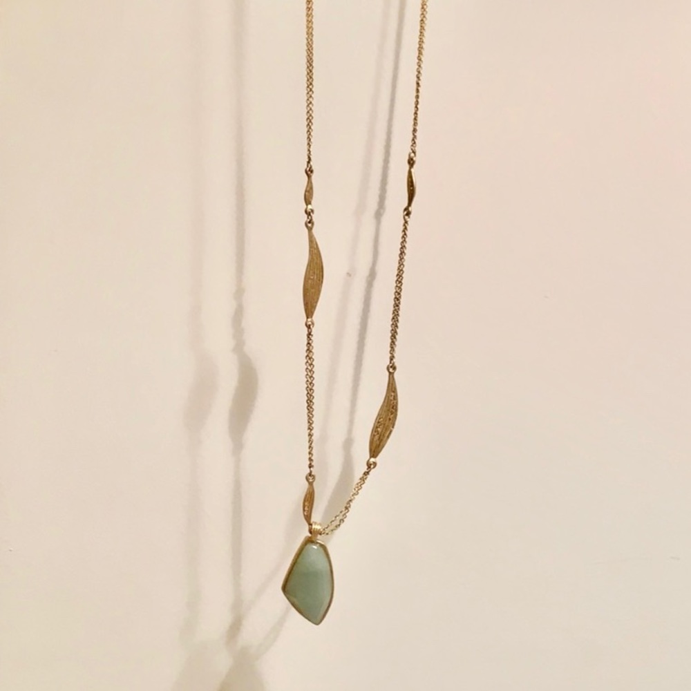 Green Gold, Boho Green Leaf, Long Pendant Necklace